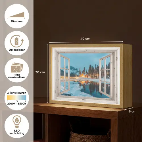 Doorkijk - Winterlandschap - Natuur - Huis - Bergen Light Box met batterij (Wandlamp) middel -USP_websiteoverzichtNL