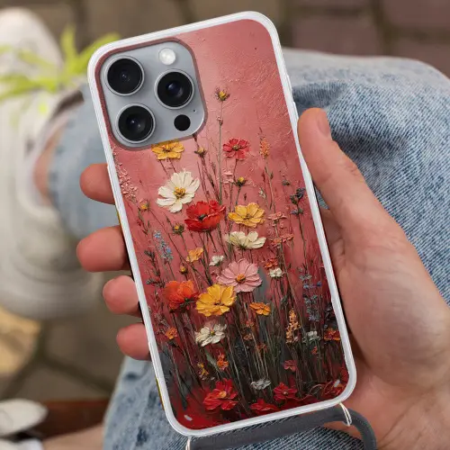 Bloemenboeket - Diepte - Tastbare textuur Hoesje iPhone 16 Pro Max met koord klein -sfeer3