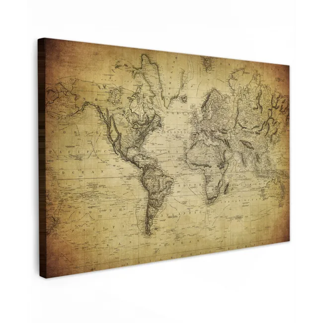 Wereldkaart - Vintage - Antiek - Bruin - Papier canvas 2cm klein -z3d