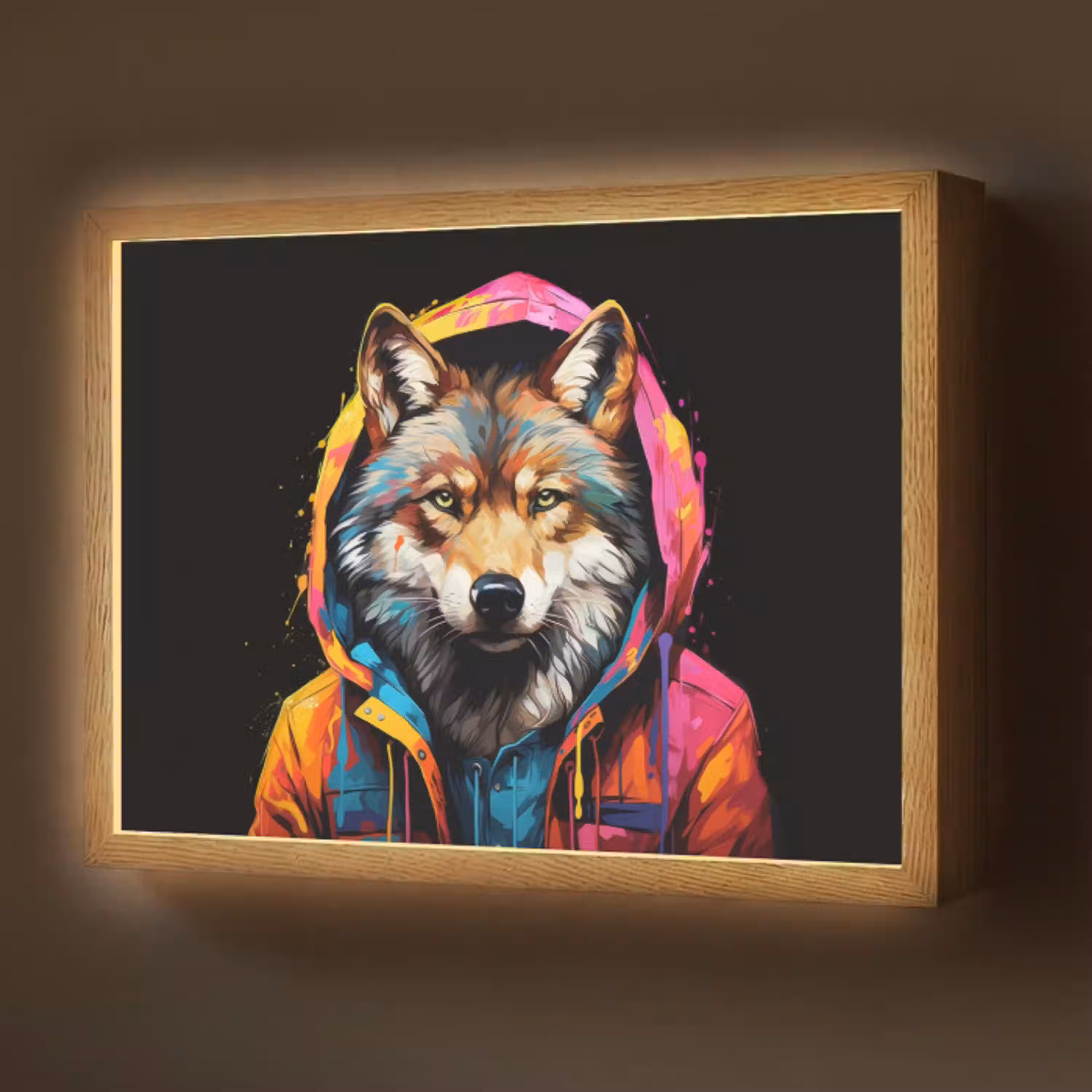 Graffiti - Wolf - Jas - Zwart Light Box met batterij (Wandlamp) middel -z3d_website