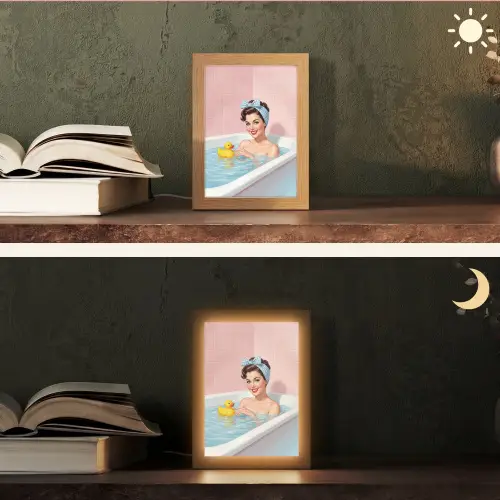 Badkamer - Eend - Blauw Light Box met kabel (Tafellamp) klein -sfeer3