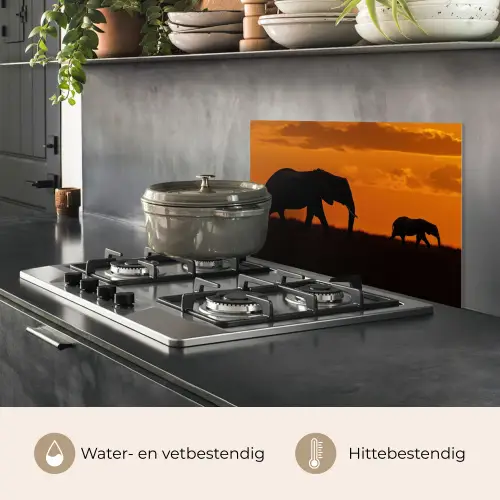 Olifanten - Savanne - Zonsondergang keuken achterwand spatscherm klein -usp_NL