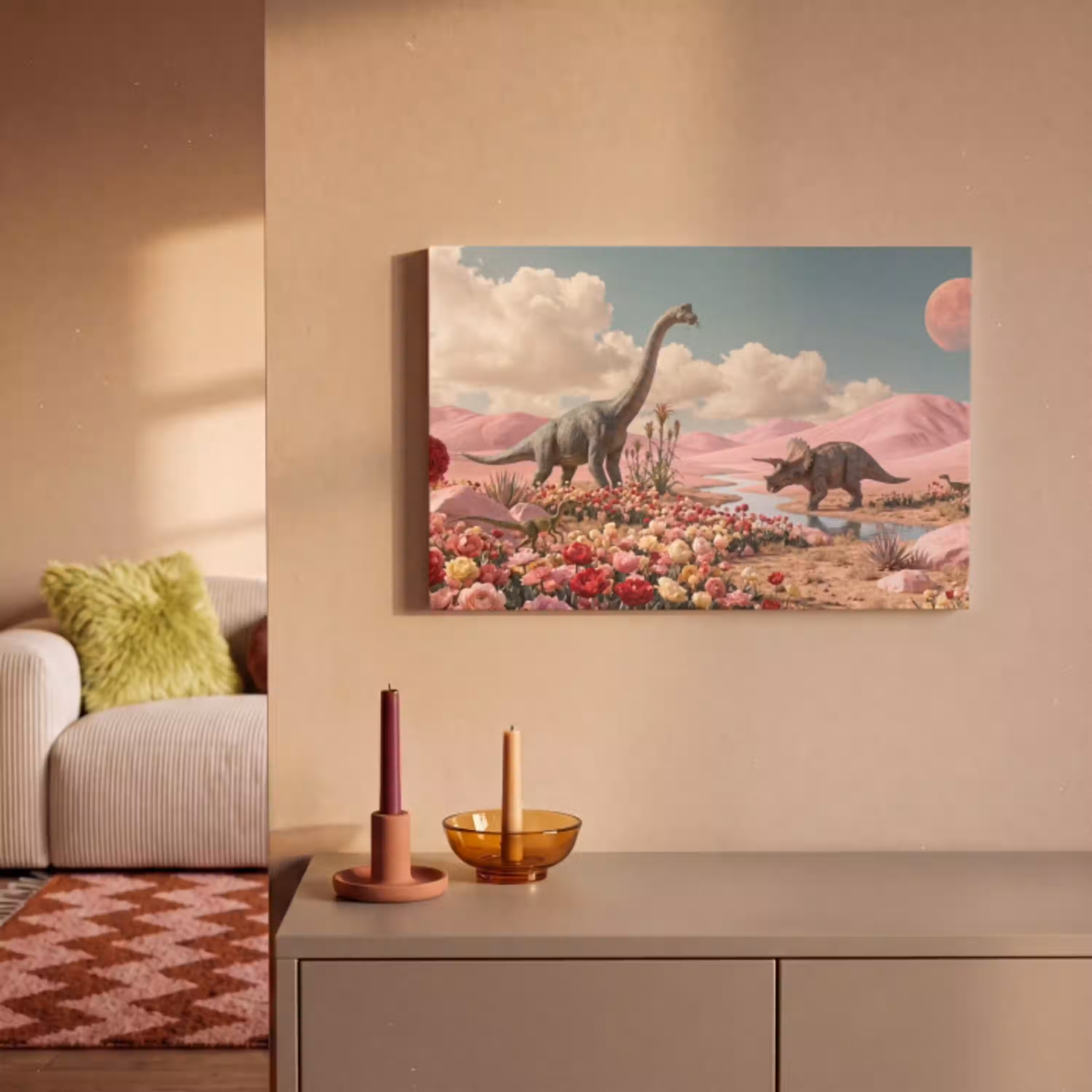 Dinosaurus - Roze - Landschap canvas 2cm klein -sfeer1