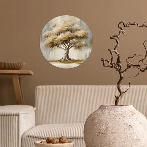 Boom - Bladeren - Abstract - Wit Wandcirkel behangsticker klein -sfeer1