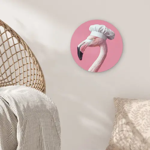 Flamingo - Roze - Koksmuts - Vogel Wandcirkel kunststof plaat 5mm dik klein -sfeer5