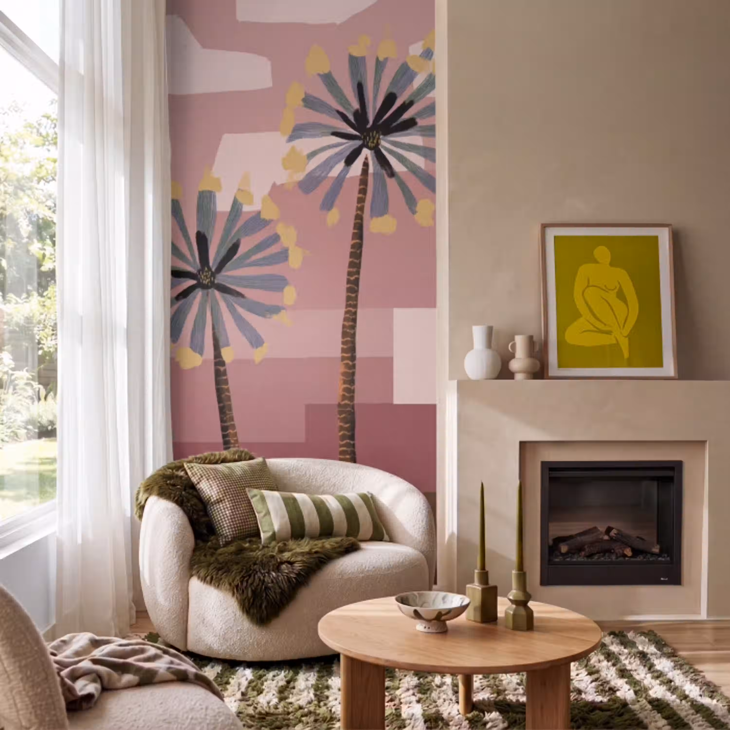 Illustratie - Bloemen - Vlakken - Abstract Behang Vlies klein -sfeer2
