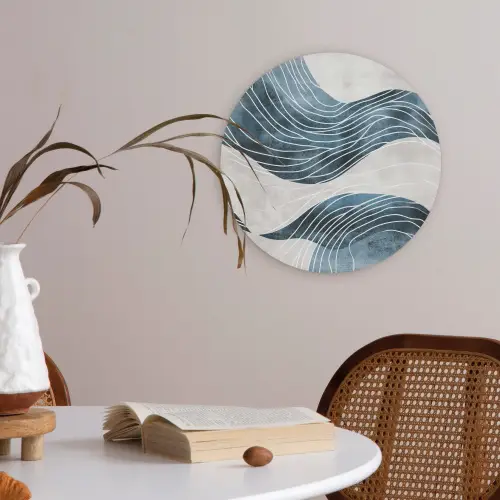 Lijnen - Golven - Abstract - Blauw Akoestische PET Vilt - Rond klein -sfeer3