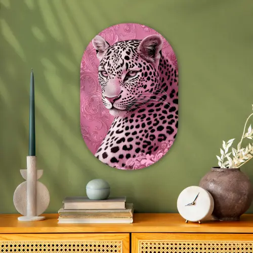 Panter - Luxe - Roze Wandcirkel Ovaal Forex klein -sfeer2