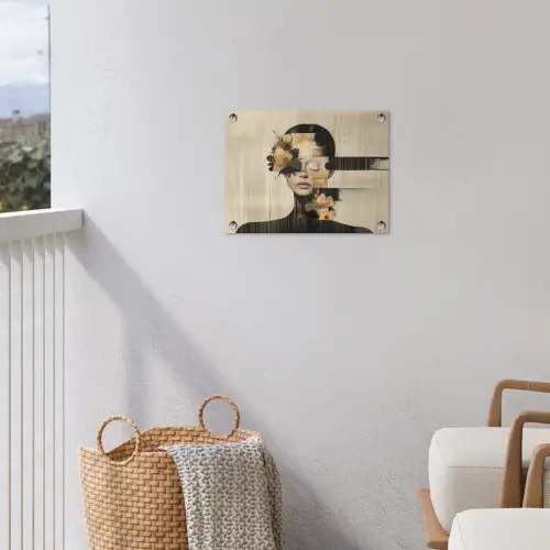 Gezicht - Bloemen - Zwart - Vrouw tuinposter los doek klein -sfeer8
