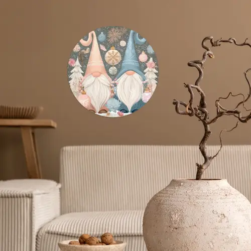 Kerst - Gnomen - Pastel Wandcirkel behangsticker klein -sfeer1