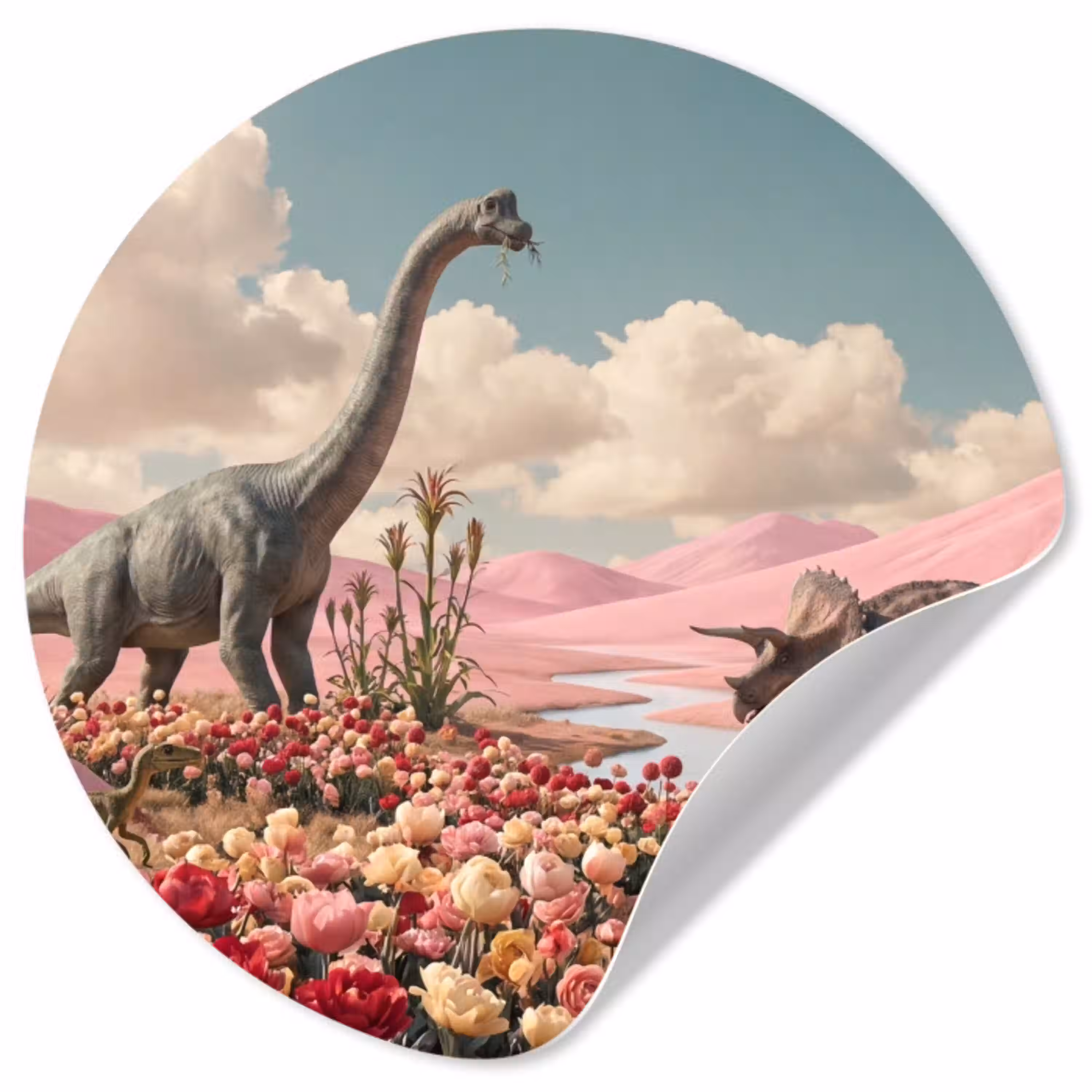 Dinosaurus - Roze - Landschap Wandcirkel behangsticker klein -3d