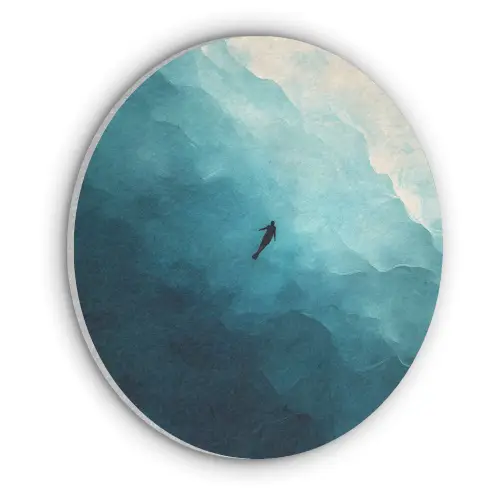 Zee - Silhouet - Abstract - Blauw Akoestische PET Vilt - Rond klein -3d