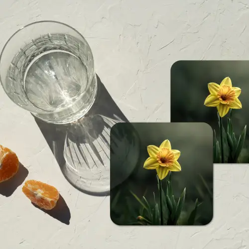 Bloem - Narcis - Gras - Geel onderzetter kurk middel -sfeer4