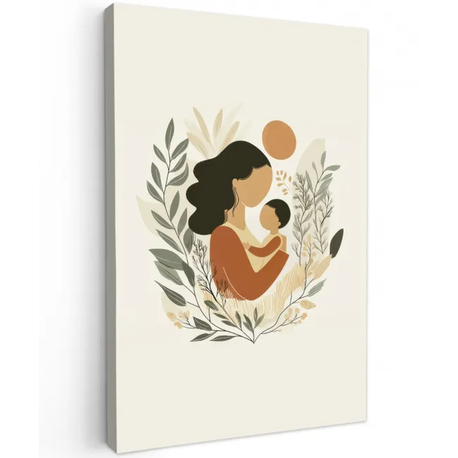 Illustratie - Moeder - Kind - Liefdevol Tuinposter op houten frame 2 cm dik middel -3d