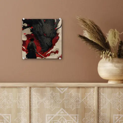 Krijger - Draak - Zwart - Rood - Rook plexiglas 5mm klein -sfeer5