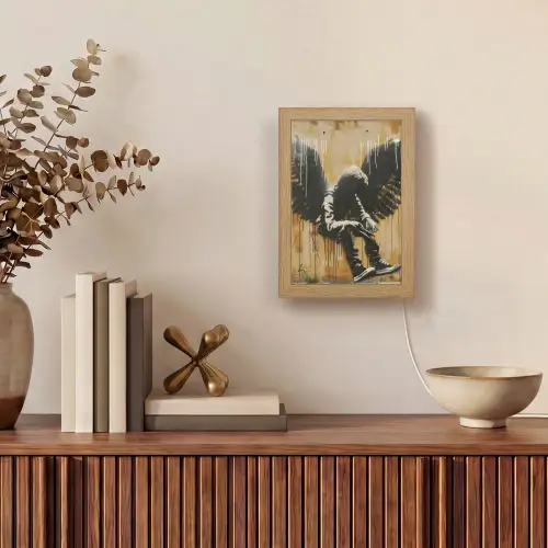Graffiti - Kunst - Vleugels - Street art - Banksy Style Light Box met kabel (Tafellamp) klein -sfeer2