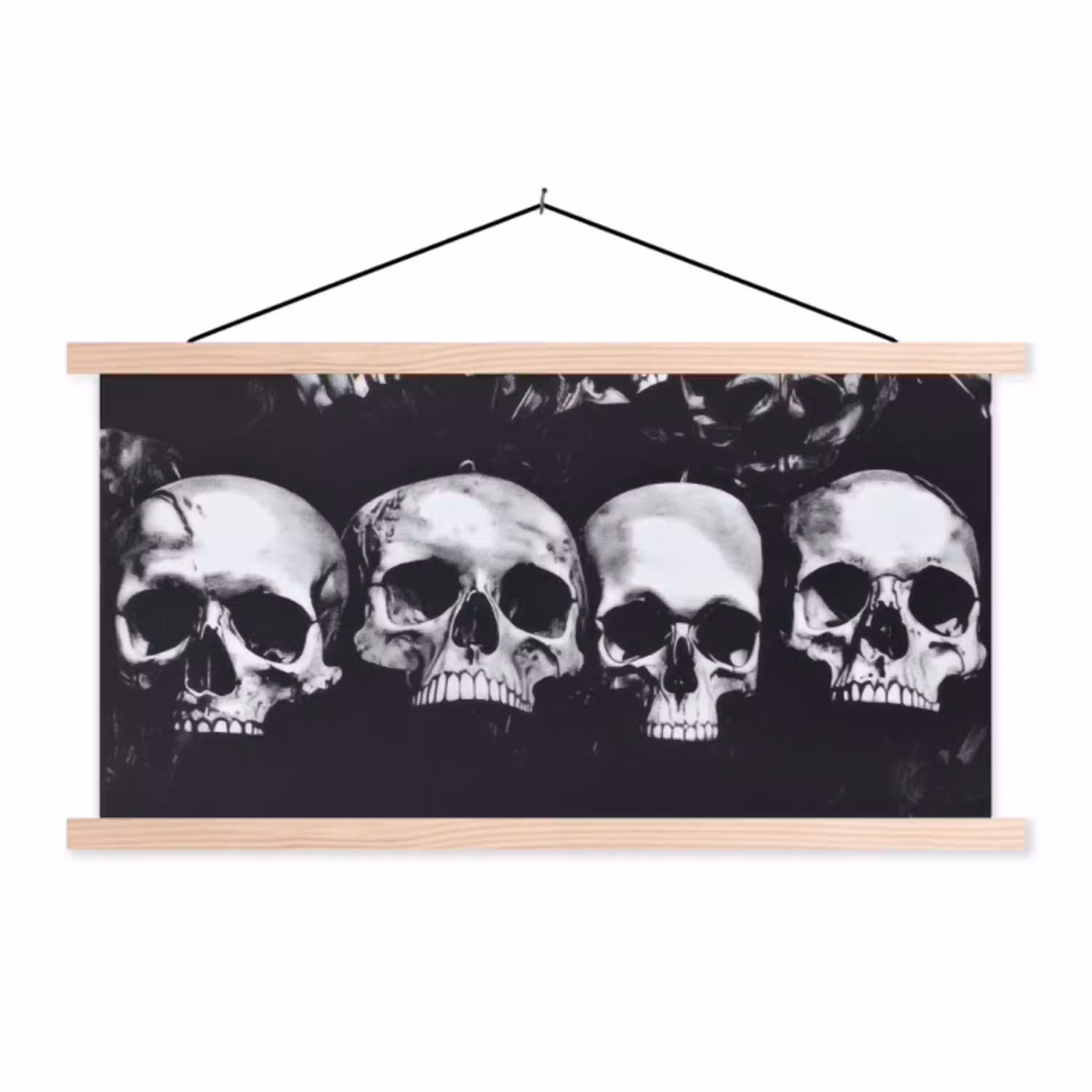 Schedels - Zwart - Contrast textielposter latten blank klein -3d