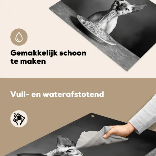 Sphynx - Kat - Dieren - Humor - Spaghetti - Zwart Wit Inductie beschemer met haakjes klein -ky-schoon-nl