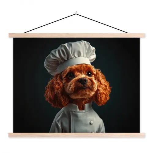 Bruin - Kok - Hondje textielposter latten blank klein -3d
