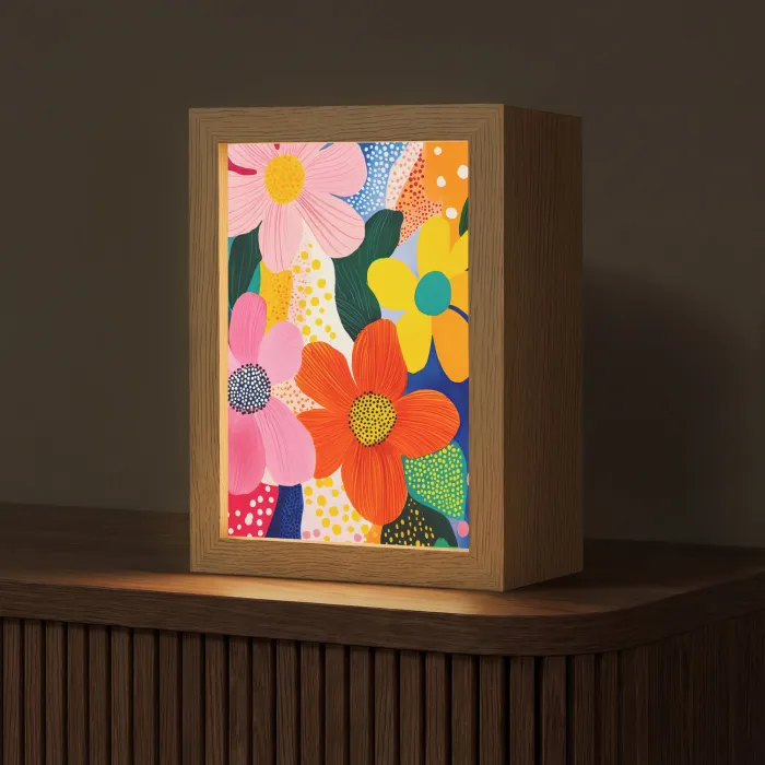 Bloemen - Kleurrijk - Stippen Light Box met kabel (Tafellamp) klein -z3d_website