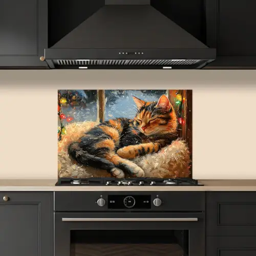 Kat - Kerst - Winter - Dier keuken achterwand spatscherm klein -sfeer1