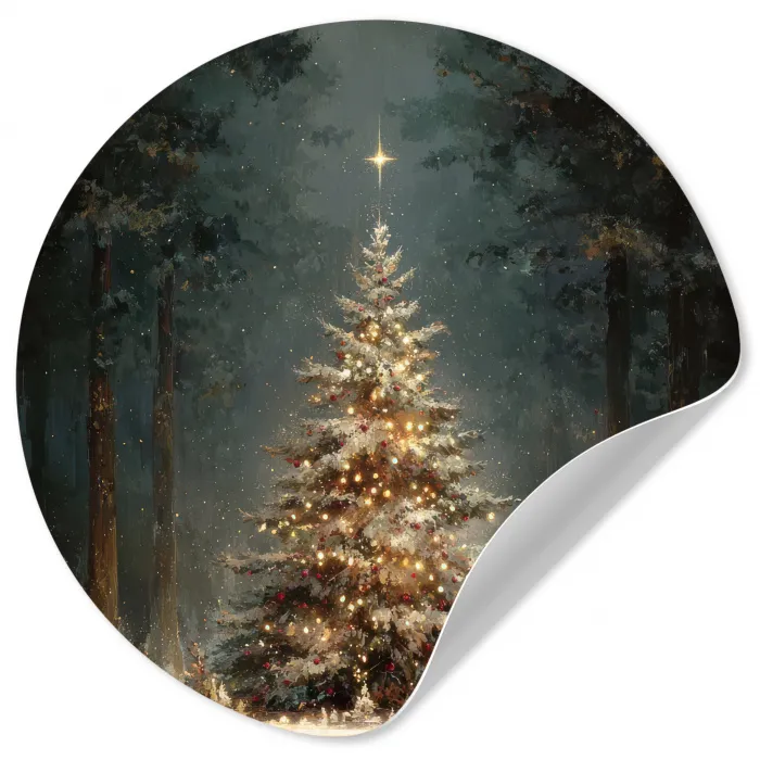 Kerstboom - Bos - Sneeuw - meerkleurig Wandcirkel behangsticker klein -3d