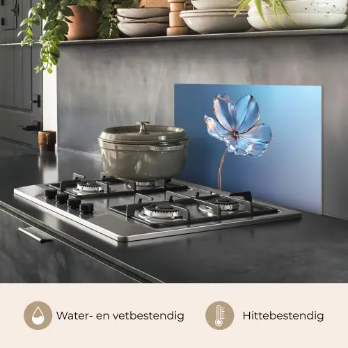 Blauw - Bloem - Glazen - Sierlijk keuken achterwand spatscherm klein -usp_NL