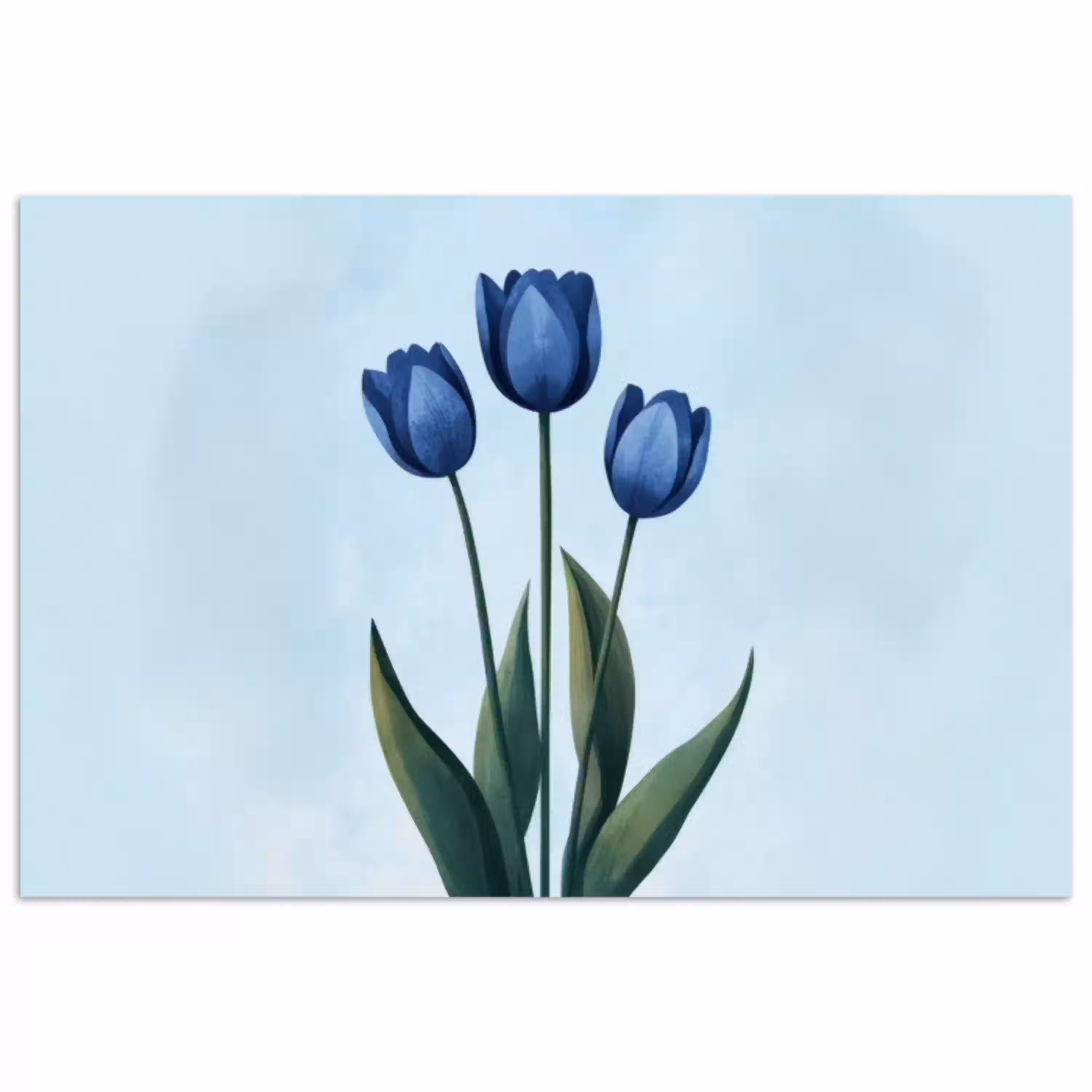 Tulpen - Blauw - Bladeren poster papier klein -3d