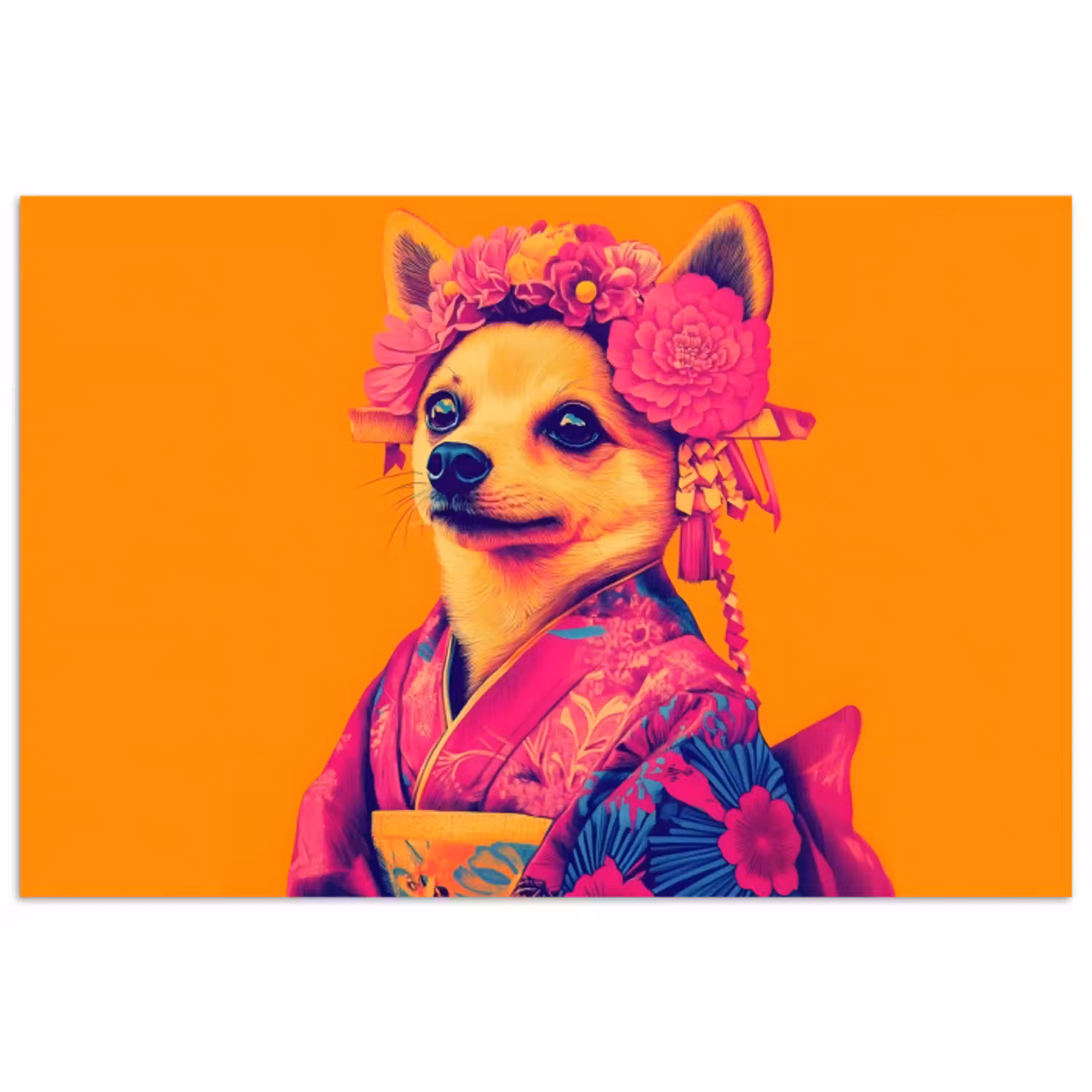 Kimono - Hondje - Bloemenkroon - Oranje poster papier klein -3d