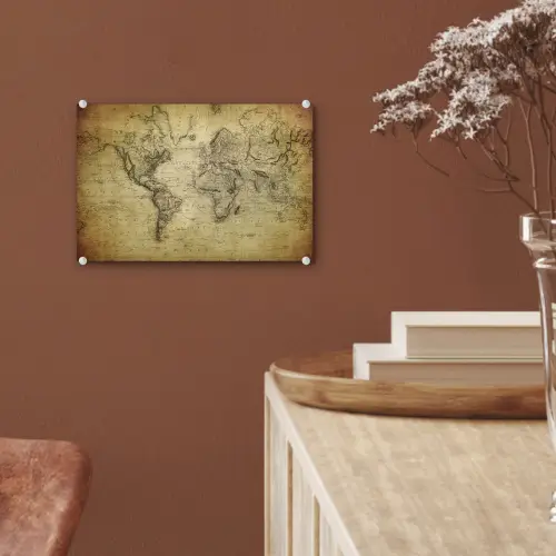 Wereldkaart - Vintage - Antiek - Bruin - Papier plexiglas 5mm klein -sfeer5