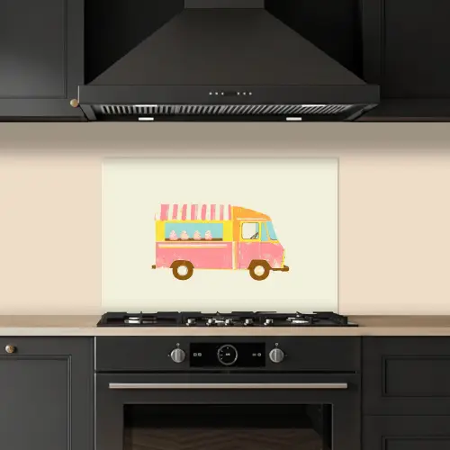 Ijskar - Retro - Softijsjes - Roze keuken achterwand spatscherm klein -sfeer1