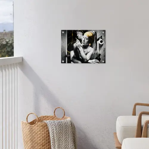 Marmerlook - Meisje met de parel - Sigaretten - Toilet - Goud - Kunst - Oude meesters tuinposter los doek klein -sfeer8