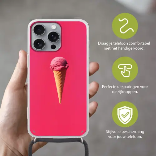 Schepijs - Roze - Hoorntje Hoesje iPhone 16 Pro Max met koord klein -sfeer2_NL