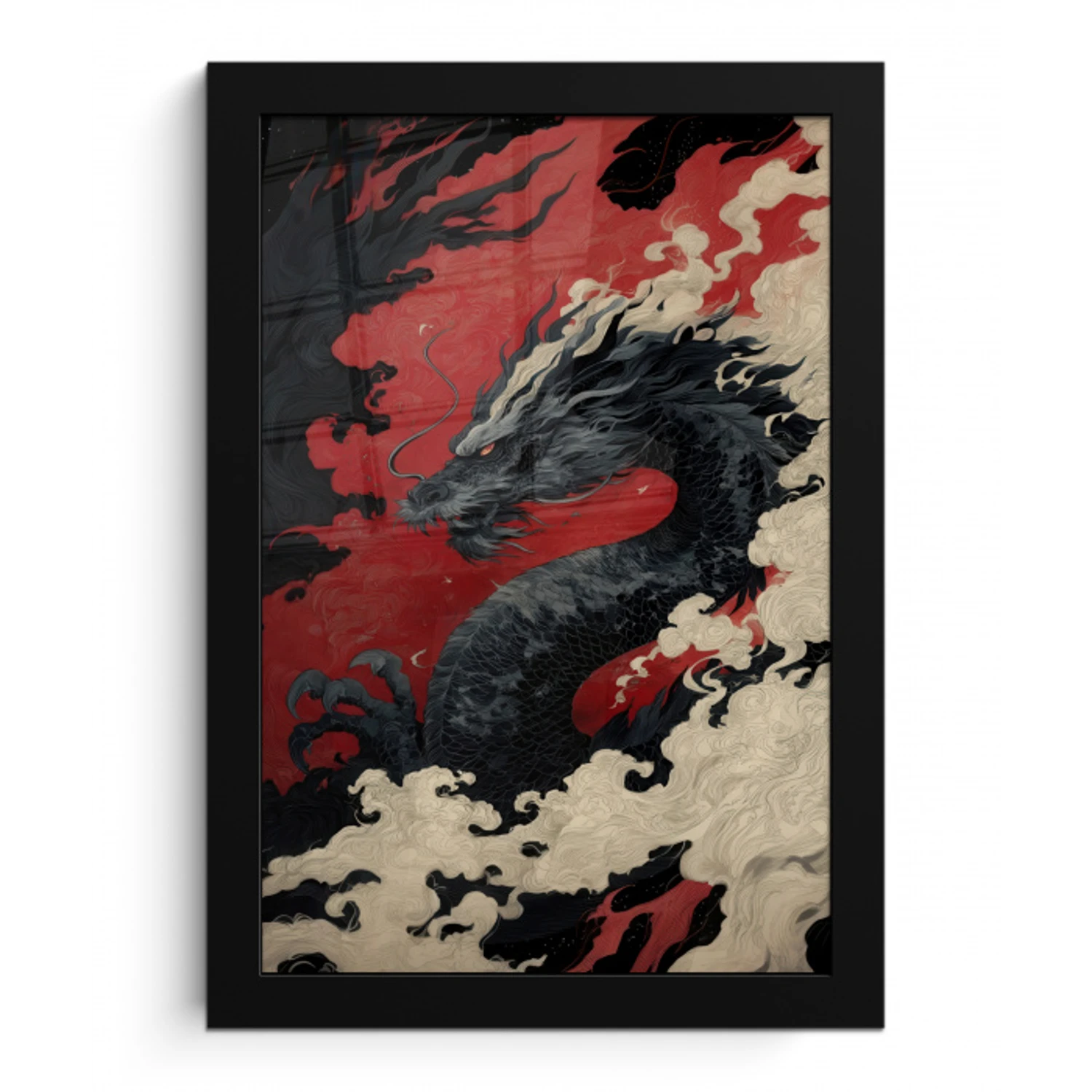 Zwarte draak - Rookwolken - Rood fotolijst zwart zonder passe partout klein -3d