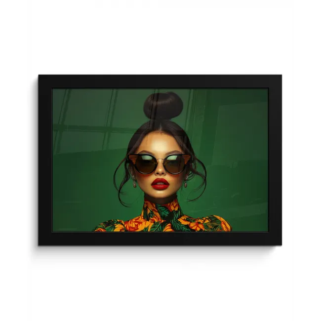Vrouw - Groen - Modern - Bril - Abstract fotolijst zwart zonder passe partout klein -3d