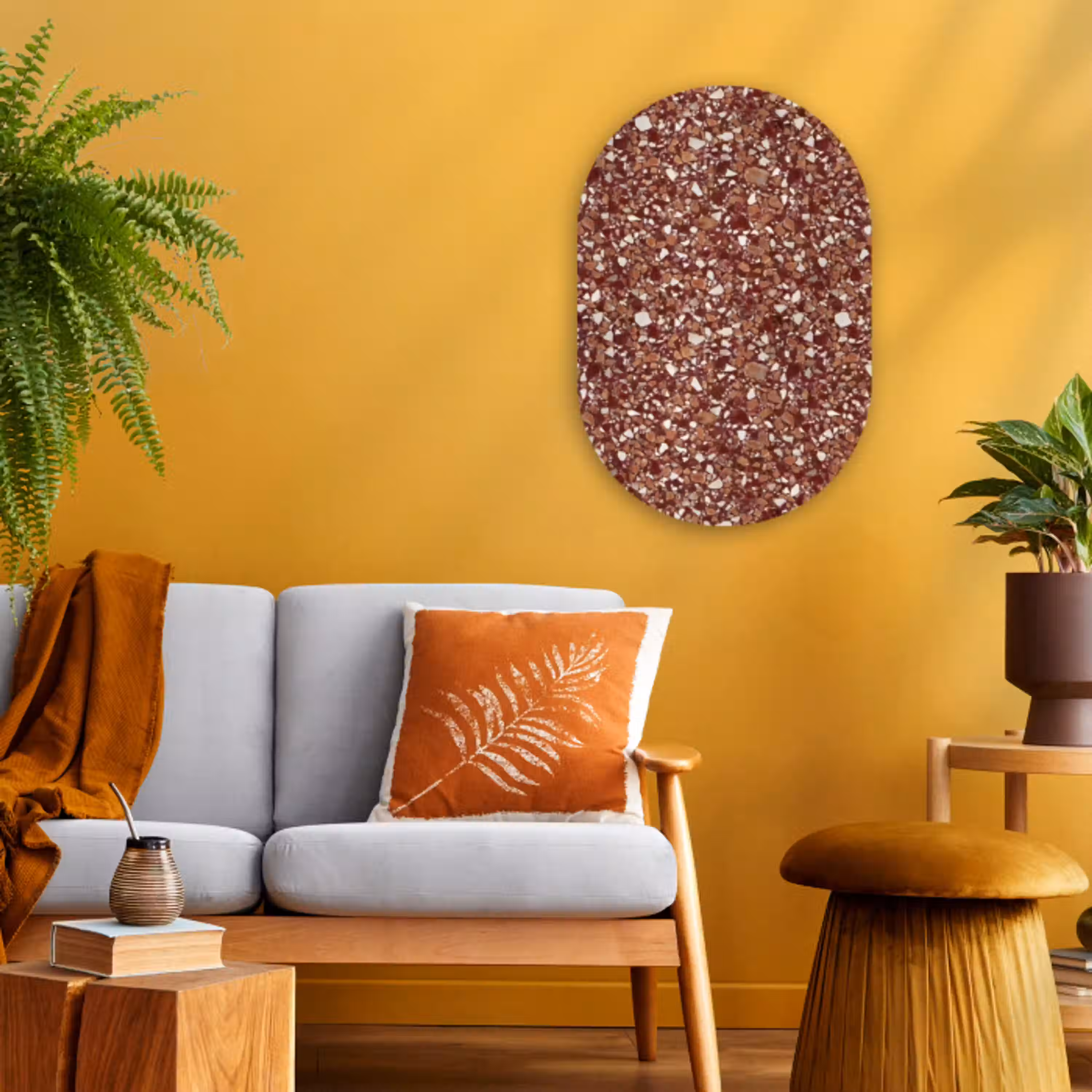Terrazzo - Patroon - Steentextuur - Roodbruin Wandcirkel Ovaal Forex klein 630 -sfeer4