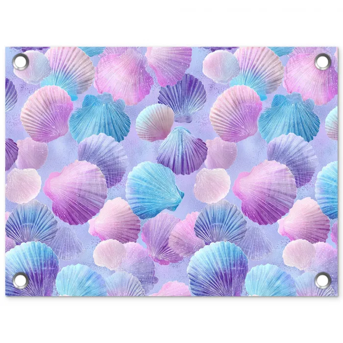 Schelpen - Paars - Blauw - Patroon tuinposter los doek klein -3d