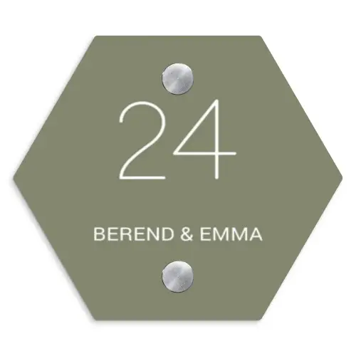 Olijfgroen - Klassiek Naambord Hexagon klein -3d