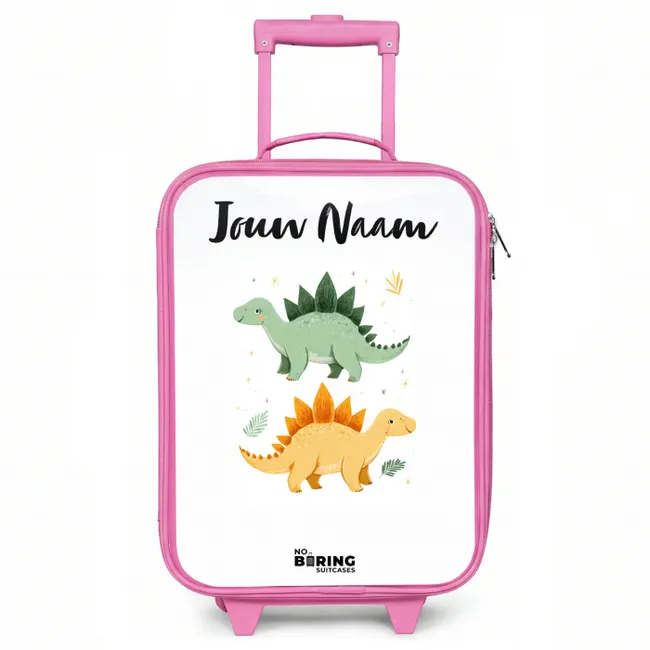 Kinderkoffer met naam - Roze - Dinos - Dieren - Groen - Oranje