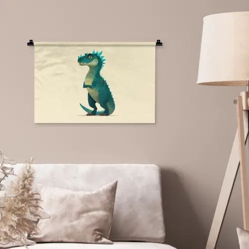 Dinosaurus - Turquoise - Stekels Wandkleed katoen klein -sfeer4