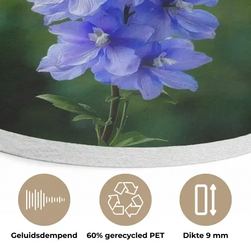 Bloemen - Blauw - Dennenboom Akoestische PET Vilt - Rond klein -closeup_NL