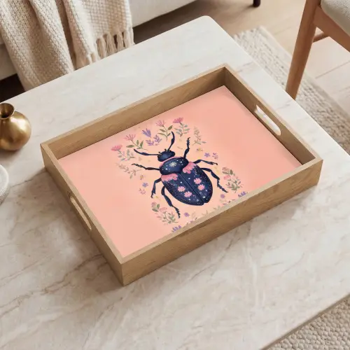 Kever - Donkerblauw - Bloemen - Sierlijk Dienblad Rechthoek middel -sfeer1