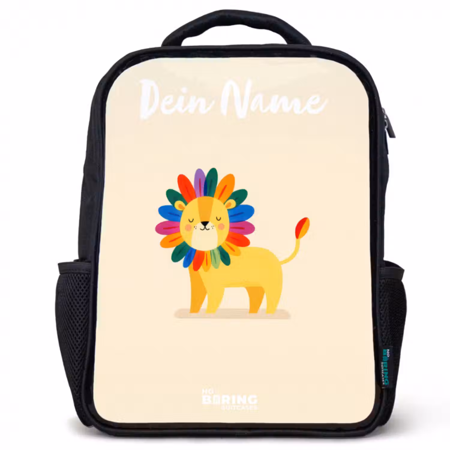 Kinderrucksack mit Namen - Schwarz - Löwe - Mähne - Farbenfroh
