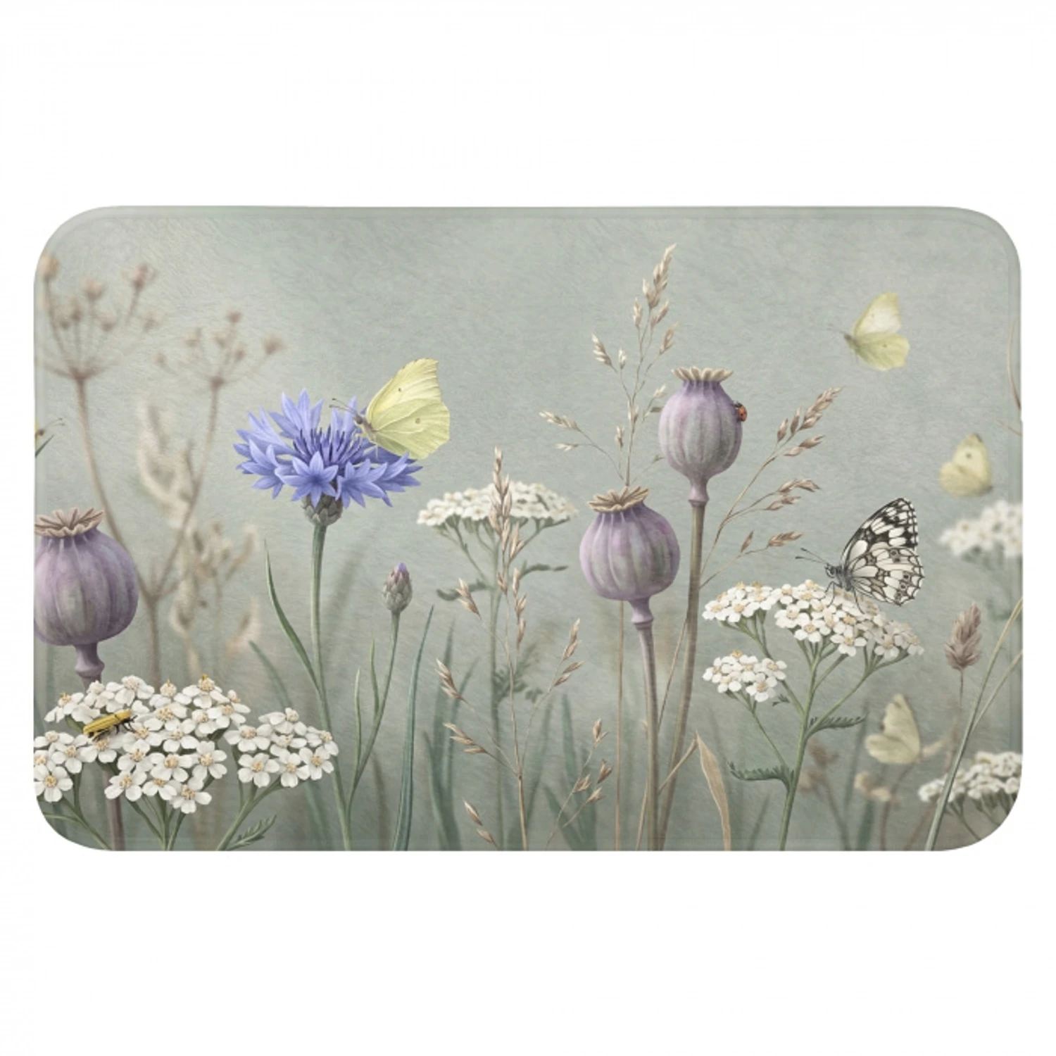 Vlinders - Wildbloemen - Illustratie - Kleurrijk Badmat klein -3d