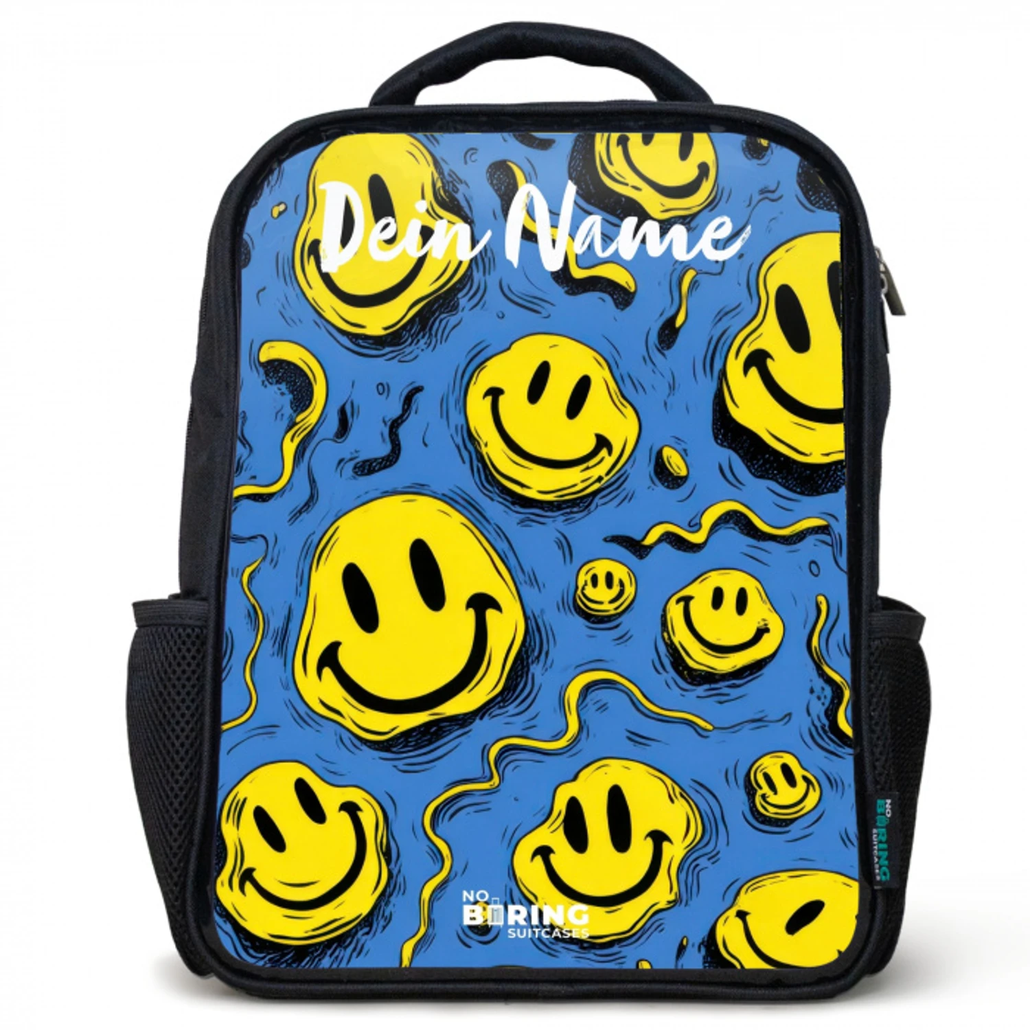 Smiley - Blauw - Geel Rugzak - Zwart middel -3d
