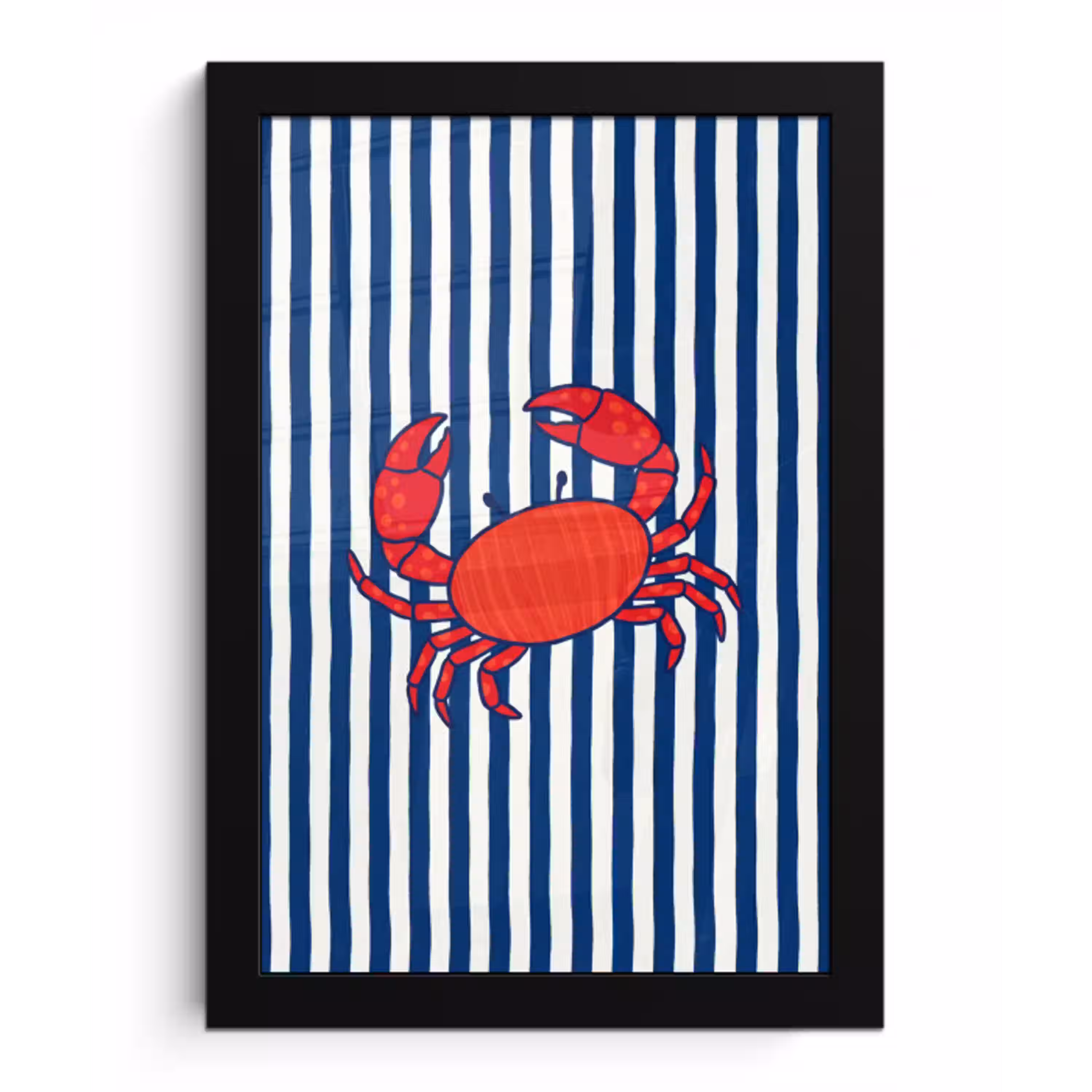Krab - Strepen - Zeeleven - Illustratie - Rood fotolijst zwart zonder passe partout klein -3d