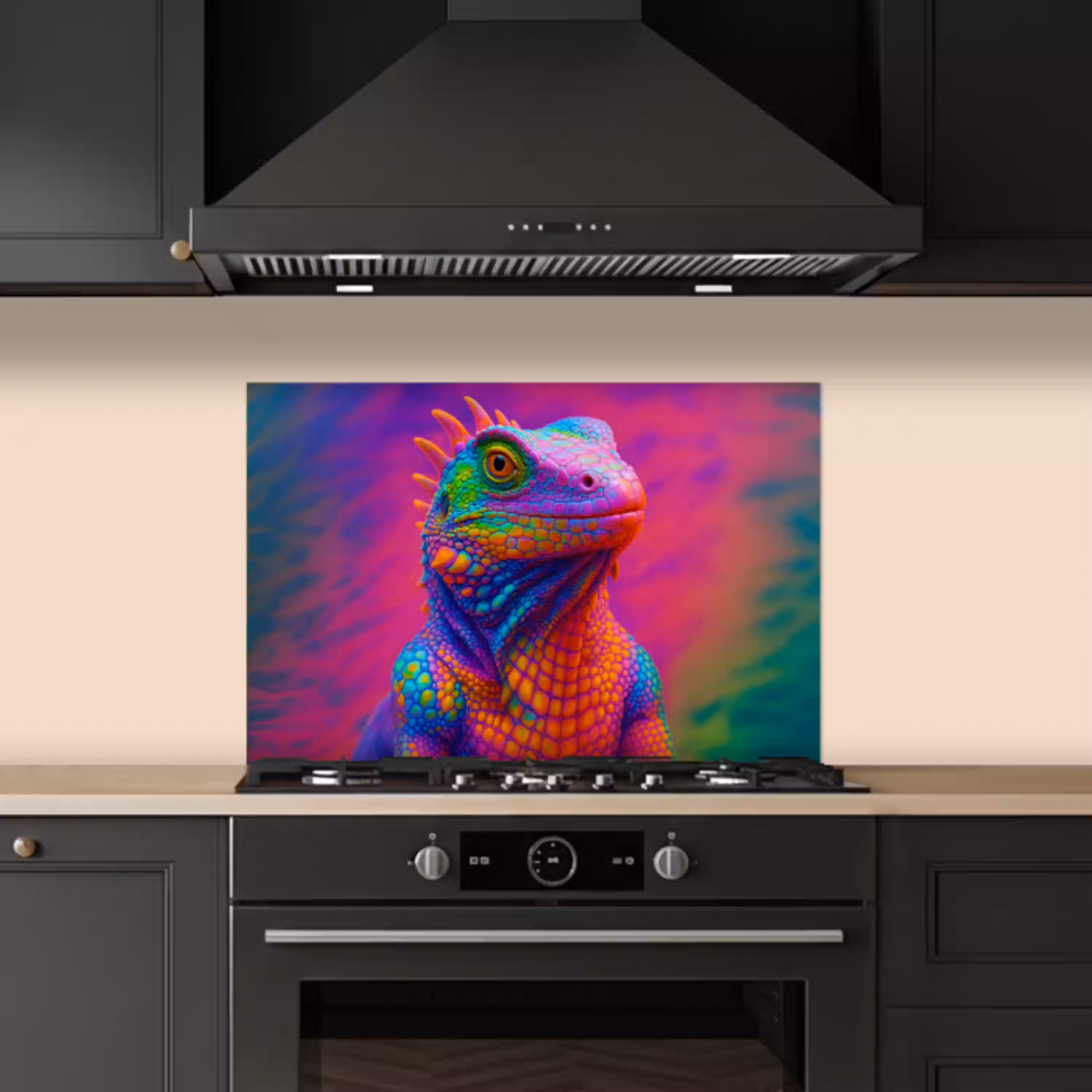 Kameleon - Dieren - Neon - Kleur keuken achterwand spatscherm klein -sfeer1