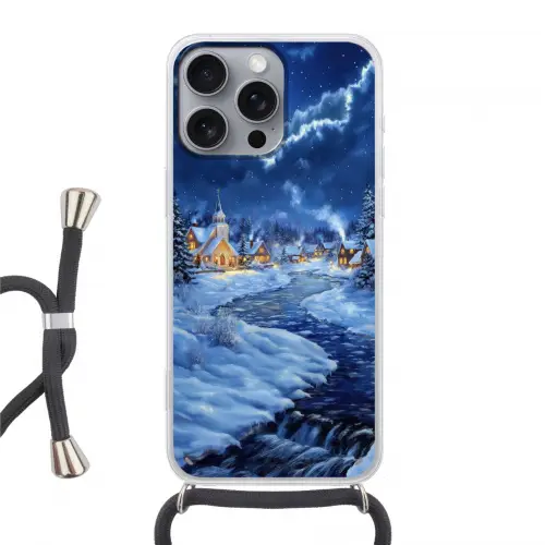 Winteravond - Kerstdorp - Donker Hoesje iPhone 16 Pro Max met koord klein -3d