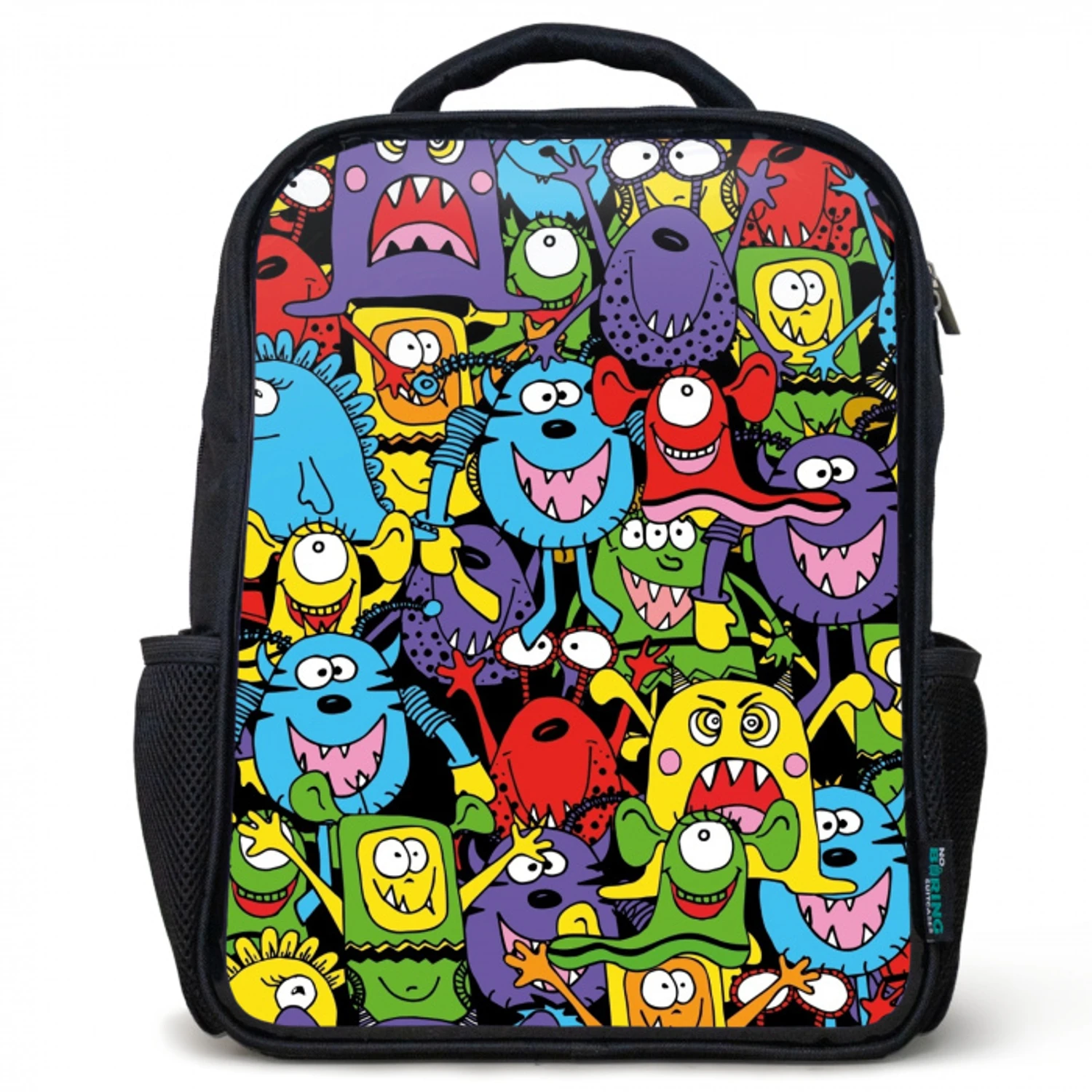 Monsters met Felle Kleuren Rugzak - Zwart middel -3d