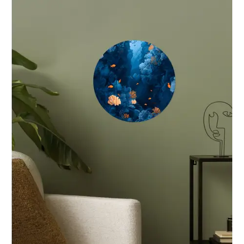 Koraalrif - Vissen - Oceaan - Blauw Wandcirkel behangsticker klein -sfeer2